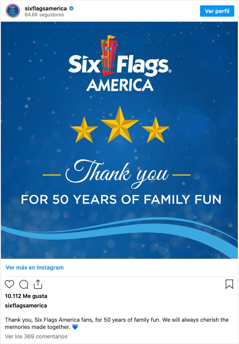 Mensajes de despedida y agradecimiento marcaron la última jornada para los visitantes del parque. (Instagram/@sixflagsamerica)