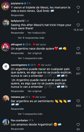 Captura de pantalla de sección de comentarios de red social en modo oscuro, mostrando texto, fotos de perfil, "me gusta" y horas de publicación