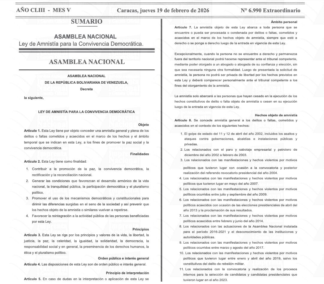 La Ley de Amnistia publicada en gaceta Extraordinaria