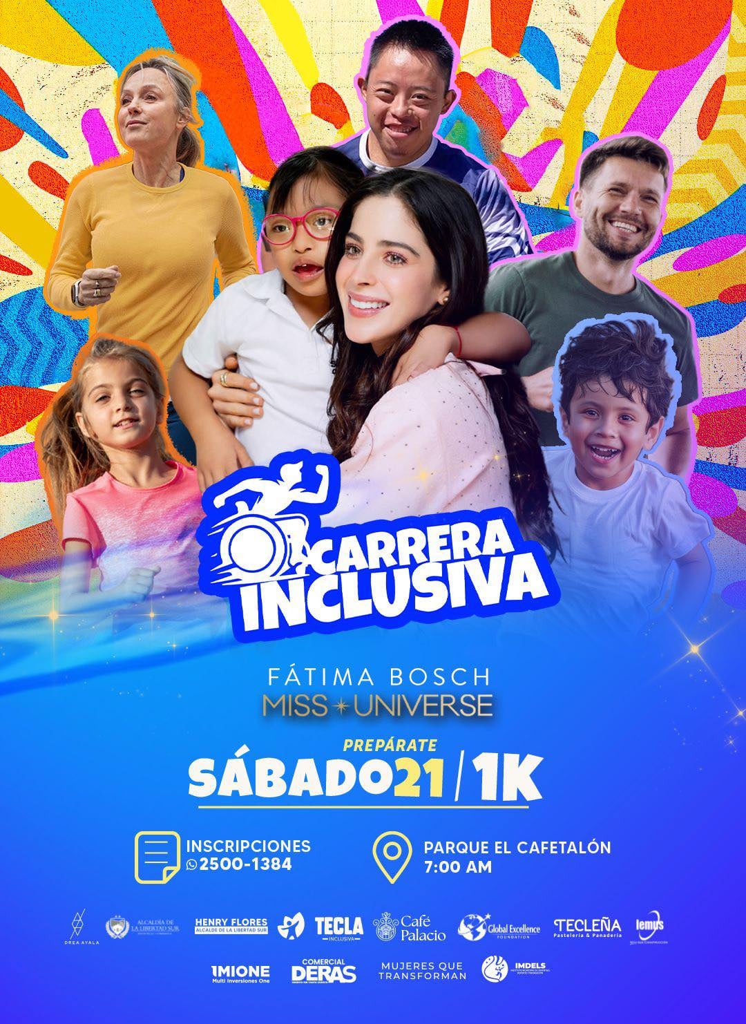 Fátima Bosch, Miss Universo, finaliza su visita a El Salvador participando como invitada especial en una carrera inclusiva para niños con síndrome de Down. (Cortesía: Henry Flores)