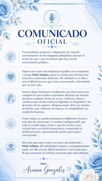 Ariana Gonzáles y su comunicado ante la denuncia por acoso puesto por Naldy Saldaña contra director musical. IG