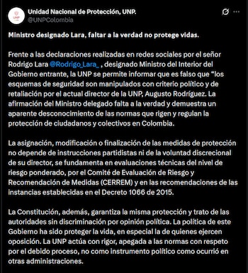 UNP - crédito @UNPColombia/X
