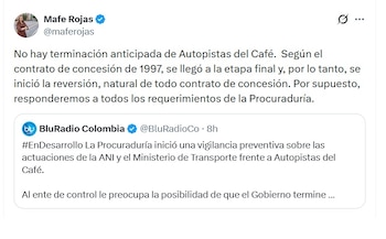 María Fernanda Rojas, ministra de Transporte, aclaró que no hay terminación anticipada de Autopistas del Café - crédito @MafeRojas/X