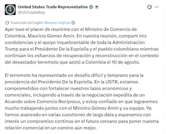 Jamieson Greer, representante de Comercio de los Estados Unidos, dijo que espera trabajar mucho con Colombia - crédito @USTradeRep/X