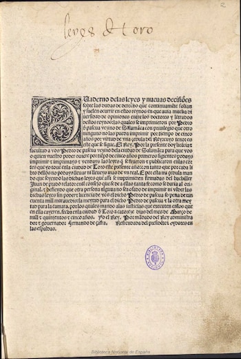 Quaderno de las Leyes de Toro de 1505