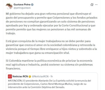 Gustavo Petro sostuvo que su Gobierno dejó una reforma que modifica la relación entre Colpensiones y los fondos privados - crédito @petrogustavo/X