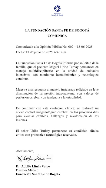 Comunicado sobre el estado de