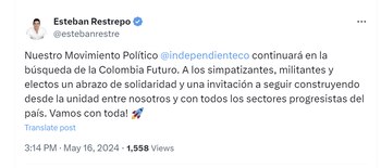 Esteban Restrepo respaldó al movimiento
