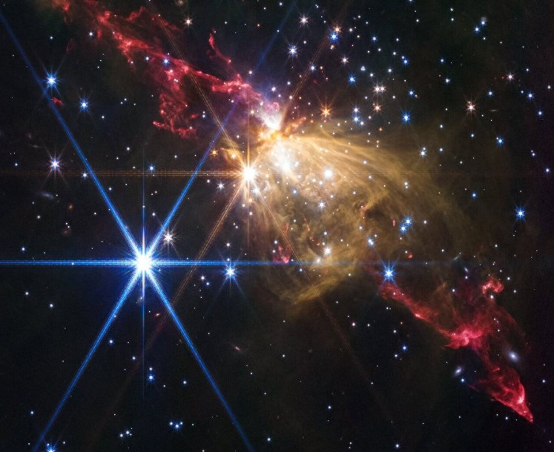 El radiotelescopio ALMA permitió medir la temperatura del polvo interestelar de Y1, que alcanza los 90º K (NASA/ESA/CSA)