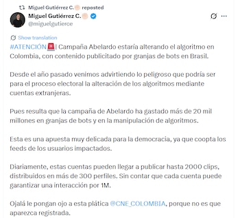 El denunciante sostuvo que esas prácticas afectarían los contenidos que reciben los usuarios en redes sociales - crédito @miguelgutierce/X