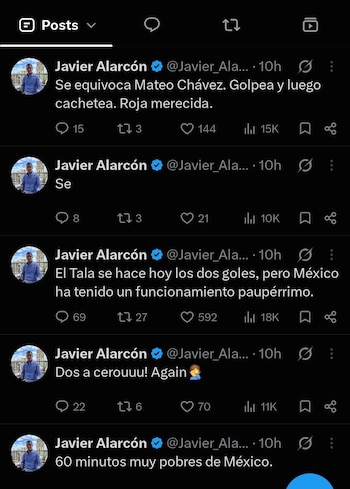 Por su parte, Javier Alarcón cuestionó el desempeño de la Selección Mexicana y señaló a Raúl “Tala” Rangel como responsable de los dos goles recibidos (Captura de pantalla)
