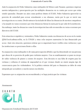 Cuarta Ola mandó comunicado a