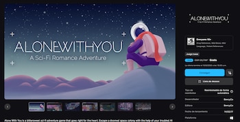 Ficha del videojuego Alone With You que muestra a un astronauta sentado y la etiqueta de descarga gratuita