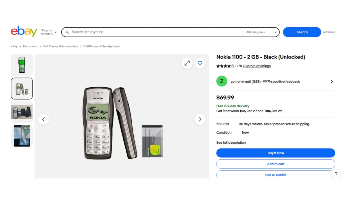 Convertido en objeto de culto, el Nokia 1100 sigue siendo referencia para quienes exploran el minimalismo extremo - (eBay)