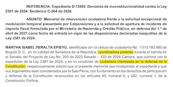 La congresista expresó sus argumentos ante la Corte Constitucional para que no se cambie la fecha de aplicación de la reforma pensional - crédito @simonmolinag/X