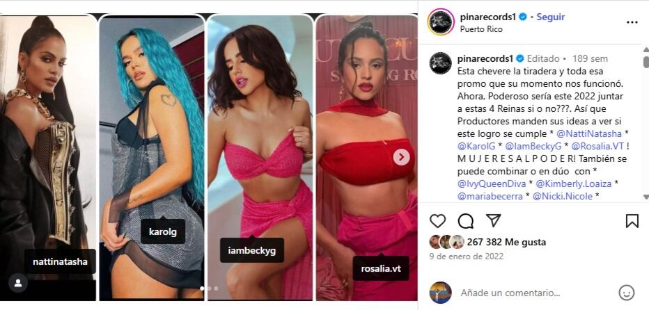Raphy Pina sugirió un ambicioso junte de figuras femeninas del género urbano, provocando la reacción de Ivy Queen, en 2022, que se atribuyó la idea de años antes - crédito @pinarecords1/Instagram
