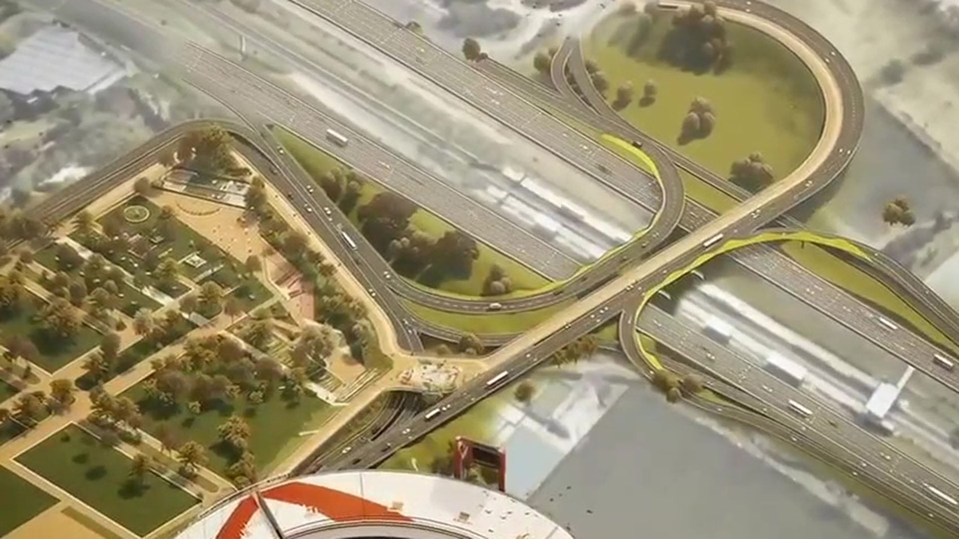 Vista aérea del Puente Labruna y la autopista Cantilo