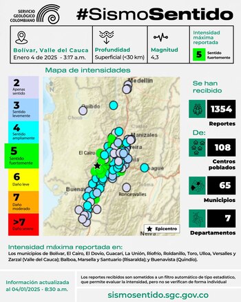 Estos fueron los reportes del sismo que se sintió en Valle del Cauca-crédito @sgcol/X