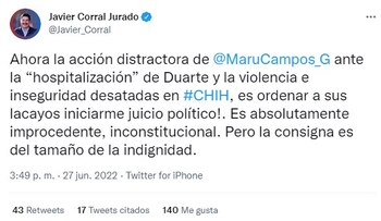 Javier Corral vía Twitter (Captura: