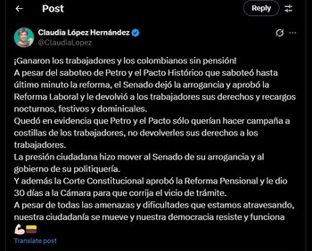 Claudia López celebró la aprobación