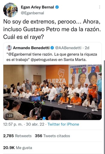 El ciclista reposteó un vídeo