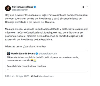 Carlos Suárez se pronunció sobre tutelas a Abelardo de la Espriella