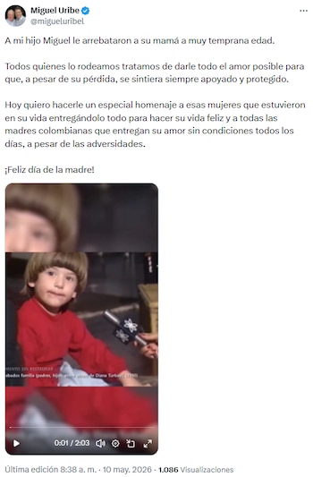 Miguel Uribe Londoño subrayó el valor de las figuras maternas tras la pérdida de Diana Turbay, madre del entonces precandidato presidencial Miguel Uribe Turbay - crédito @migueluribel/X