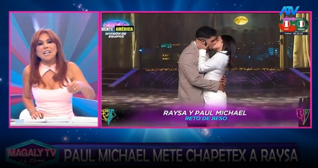 Magaly Medina analiza el beso de Paul Michael y Raiza Ortiz y cuestiona sus explicaciones: “¿Quién se les va a creer?”. Captura: Magaly TV La Firme.