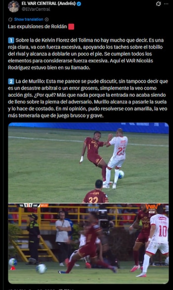 La expulsión de Jhon Murillo fue fuertemente cuestionada con respecto al arbitraje de Wilmar Roldán-crédito @ElVarCentral/X
