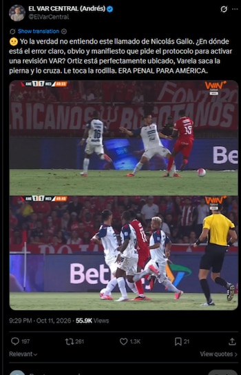 Otra de la cuentas especializadas detalló que si era penal a favor de América-crédito @ElVarCentral/X