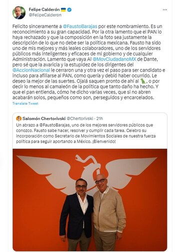 Felipe Calderón reaccionó a la