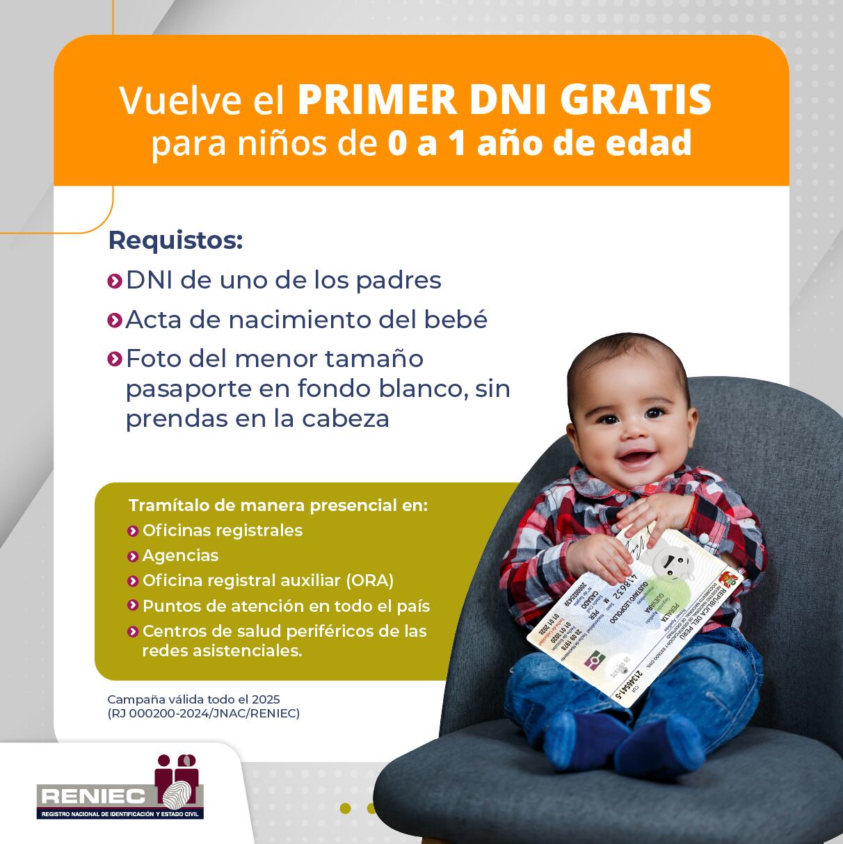 Campaña de Reniec para el primer DNI gratis para niños de 0 a 1 año de edad