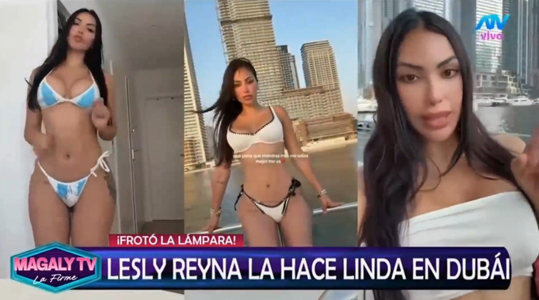 Lesly Reyna responde de qué vive en Dubái tras mostrar Lamborghinis, yates y joyas de lujo. Captura: Magaly TV La Firme.