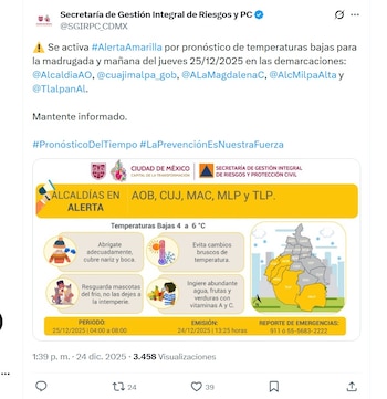 Alerta amarilla por frío para
