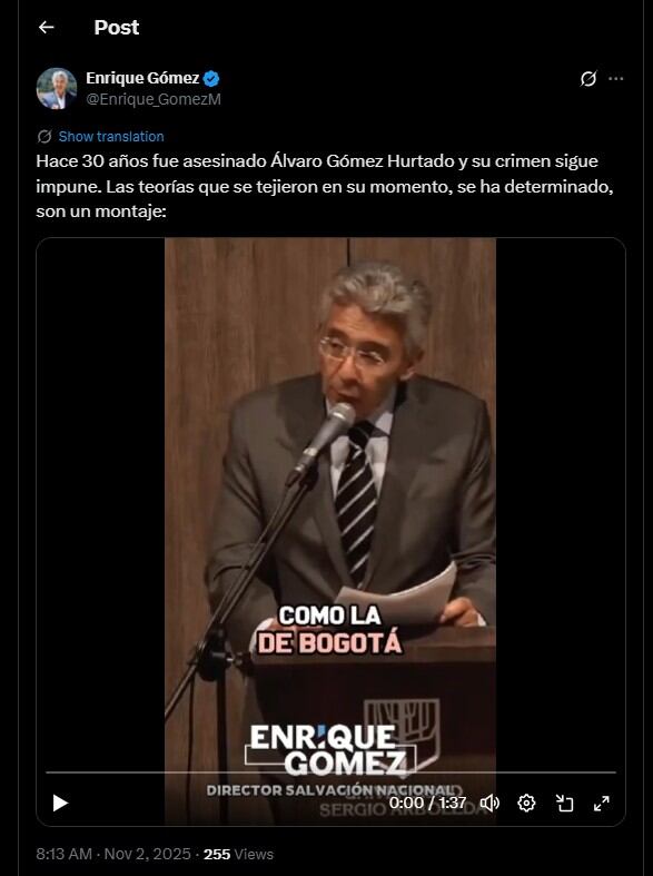 Enrique Gómez habló en evento sobre la  investigación del asesinato de su tío - crédito @Enrique_GomezM