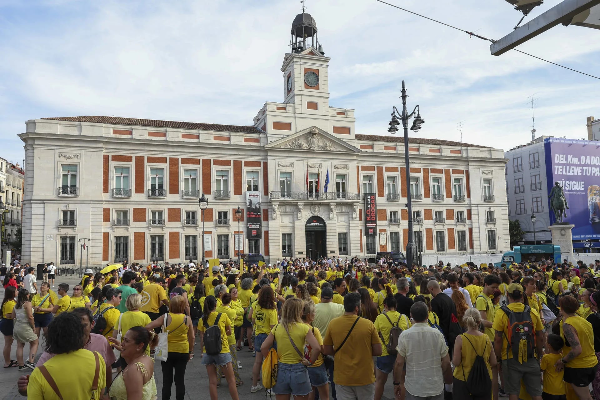 Las educadoras de la Plataforma Laboral de Escuelas Infantiles (PLEI) en una concentración en Sol. (Kiko Huesca/EFE)