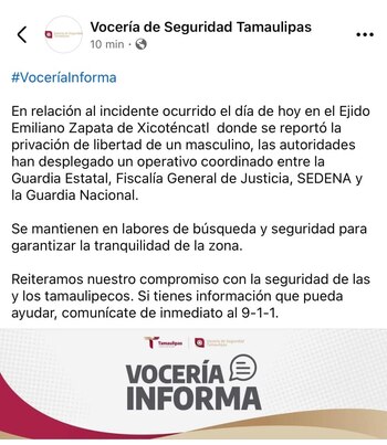 Vocería de Seguridad de Tamaulipas.