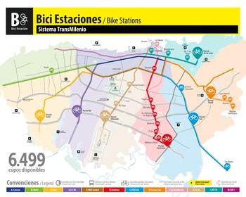 TransMilenio cuenta con 26 biciestaciones, las cuales cuentan con 6499 cupos disponible.
Cortesía: TransMilenio.