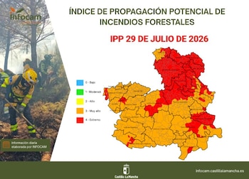 Riesgo de incendios en Castilla-La Mancha este miércoles 29 de julio. (INFOCAM)