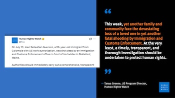 La organización no gubernamental pidió una investigación "exhaustiva" a las autoridades norteamericanas - crédito @hrw/X