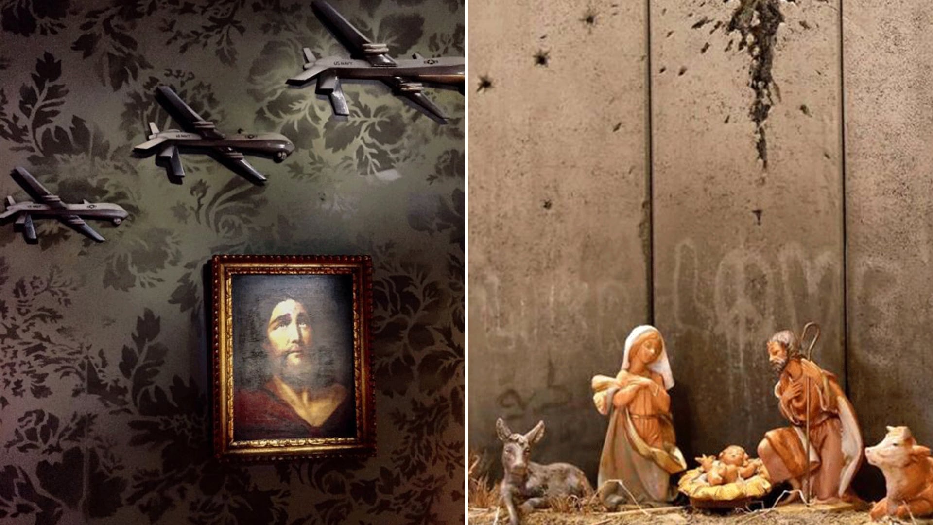 Obras de Banksy en el Walled Off Hotel de Jerusalén
