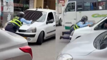 El uniformado fue arrastrado por