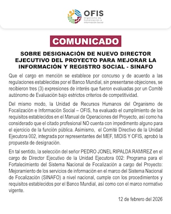 Anúncio do OFIS sobre recrutamento