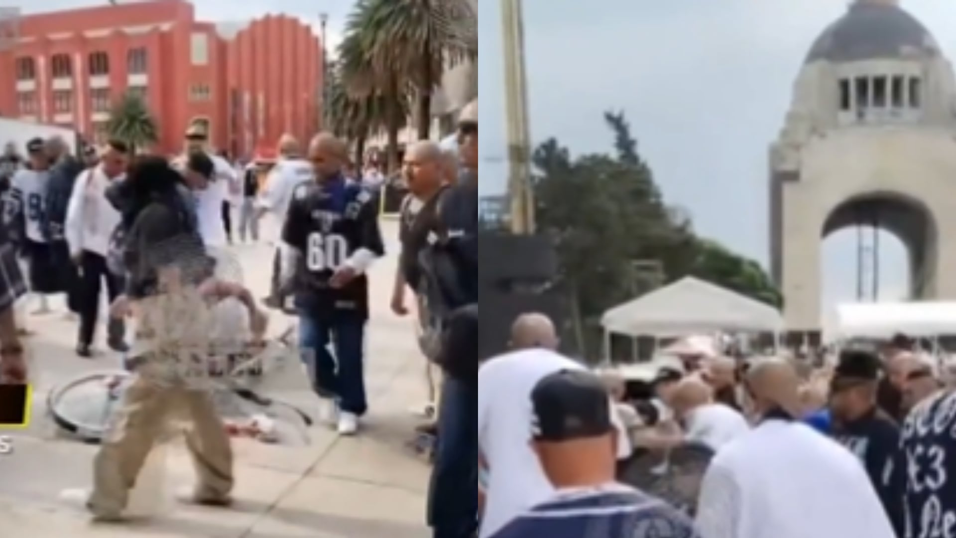 Integrantes de la pandilla Cacos 13 y un grupo de cholos se fueron a los golpes, las patadas y las armas blancas en plena rodada Low Rider frente al Monumento a la Revolución. Crédito: Especial