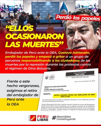 Perú Libre exige la salida de Gustavo Adrianzén.