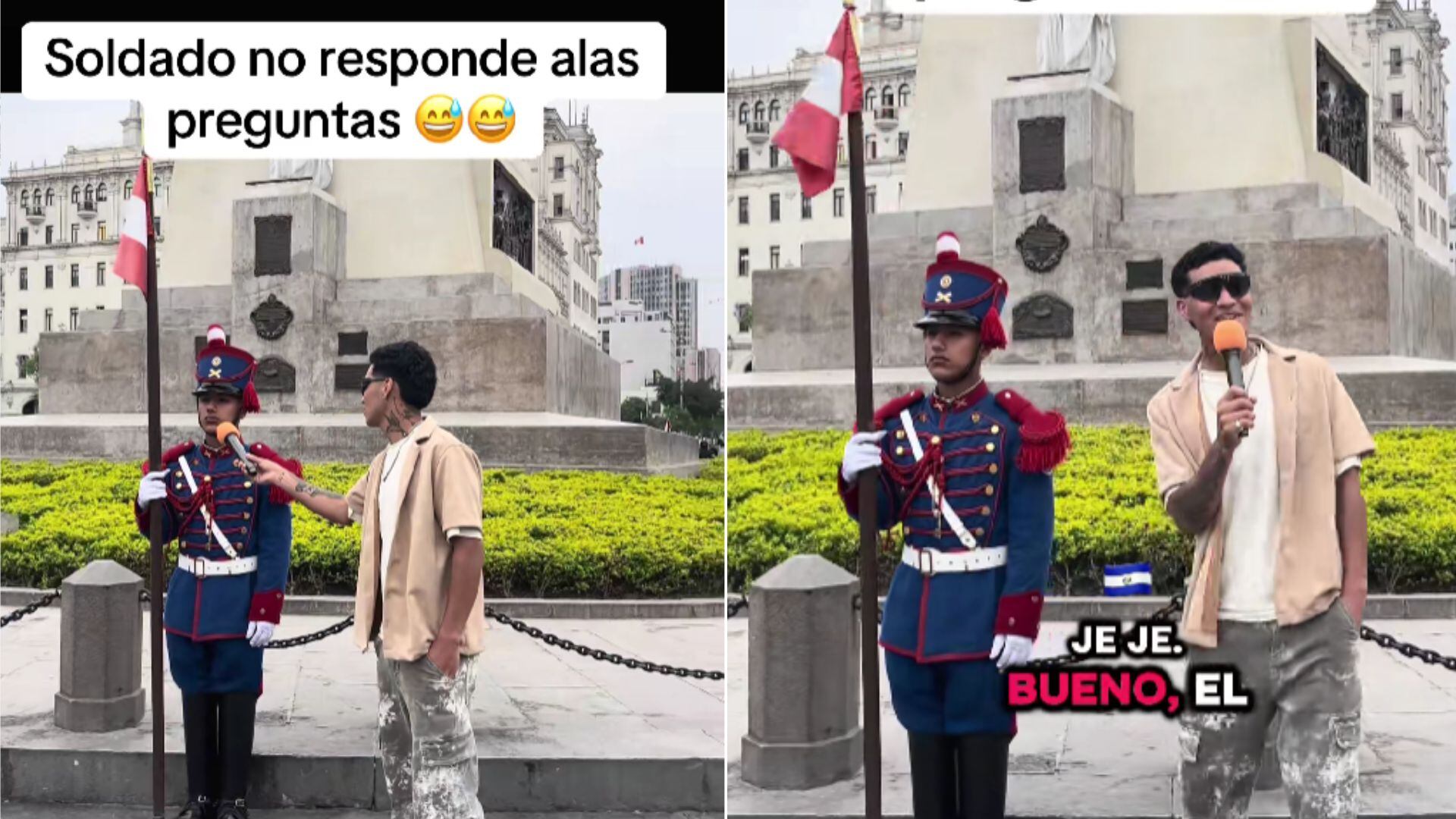 El video viral de TikTok muestra a un influencer burlándose de un miembro de los Húsares de Junín en la Plaza San Martín de Lima.