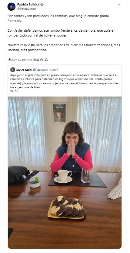 La foto que publicó el presidente Javier Milei que generó especulaciones con la posible candidatura de Patricia Bullrich