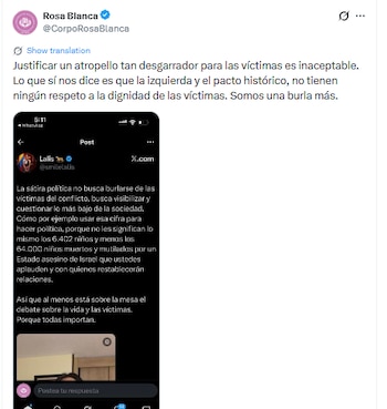 Lalis aseguró que fue un acto de sátira política - crédito @CorporRosaBlanca/X