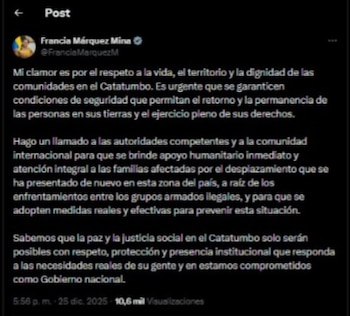 Francia Márquez sobre el enfrentamiento