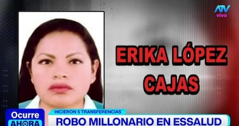 Captura de pantalla de televisión con el rostro y nombre de Erika López Cajas sobre un titular del programa Ocurre Ahora de ATV